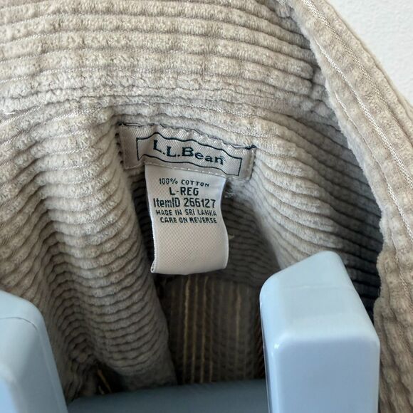 LL Bean Corduroy Shirt Womens Sz LG Beige Brown Shacket Button Up Front Pocket - Picture 5 of 6